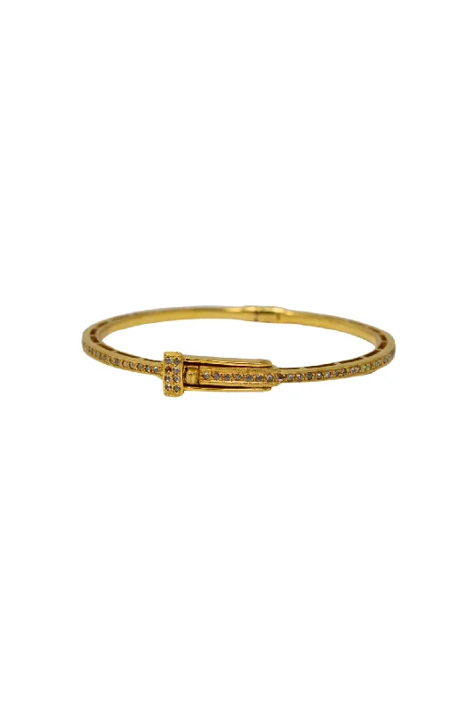 V565 The Woods Brass Round Bangle with 1 Diamond Row