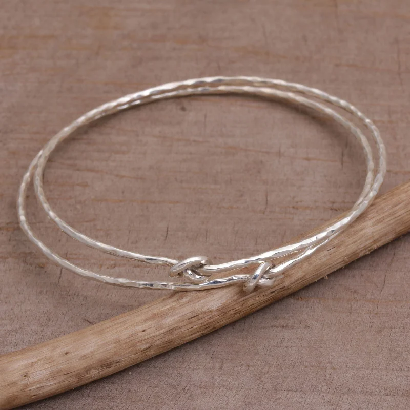 Why Knot Pair of 925 Sterling Silver Bangle Bracelets from Bali