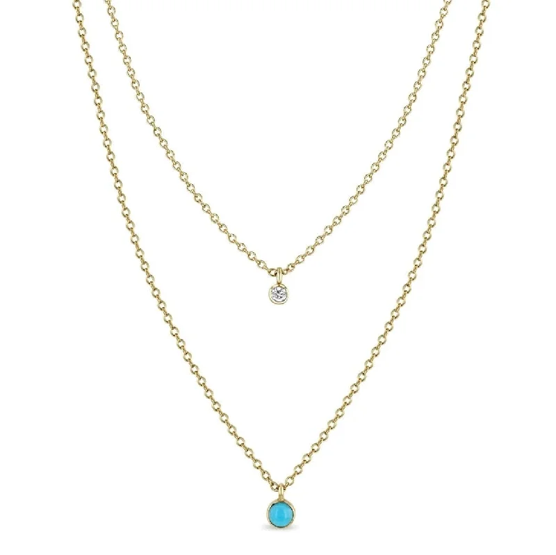 ZOE CHICCO Turquoise & Diamond Bezel Layered Chain Necklace